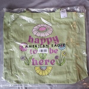 American Eagle Outfitters Green Tote Bag with Floral Design